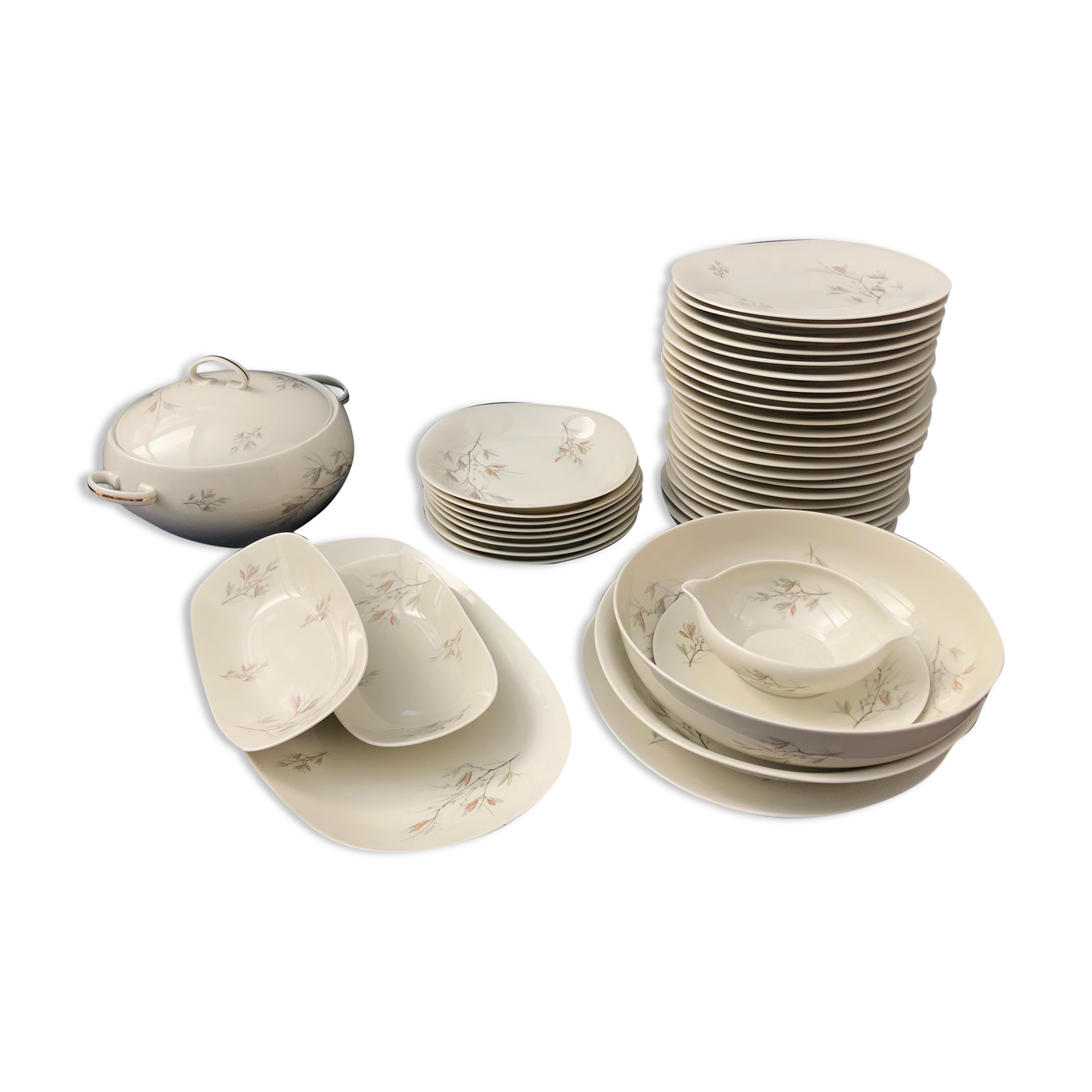 Vintage service porcelain Limoges 37 pieces france limoges unic beige gray gold