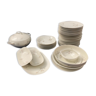 Vintage service porcelain Limoges 37 pieces france limoges unic beige gray gold
