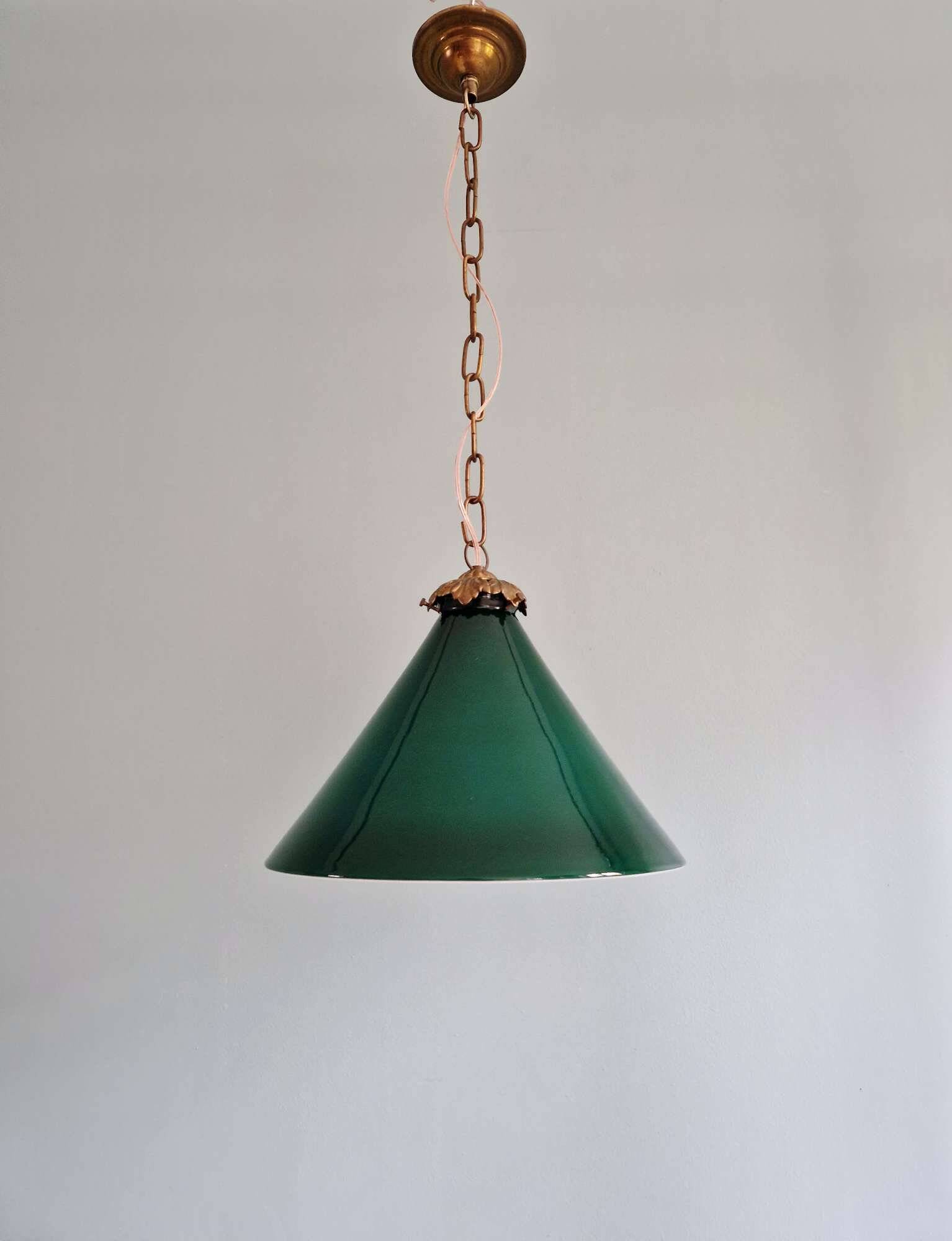 Art Deco conical green opaline pendant light, 1920s-30s