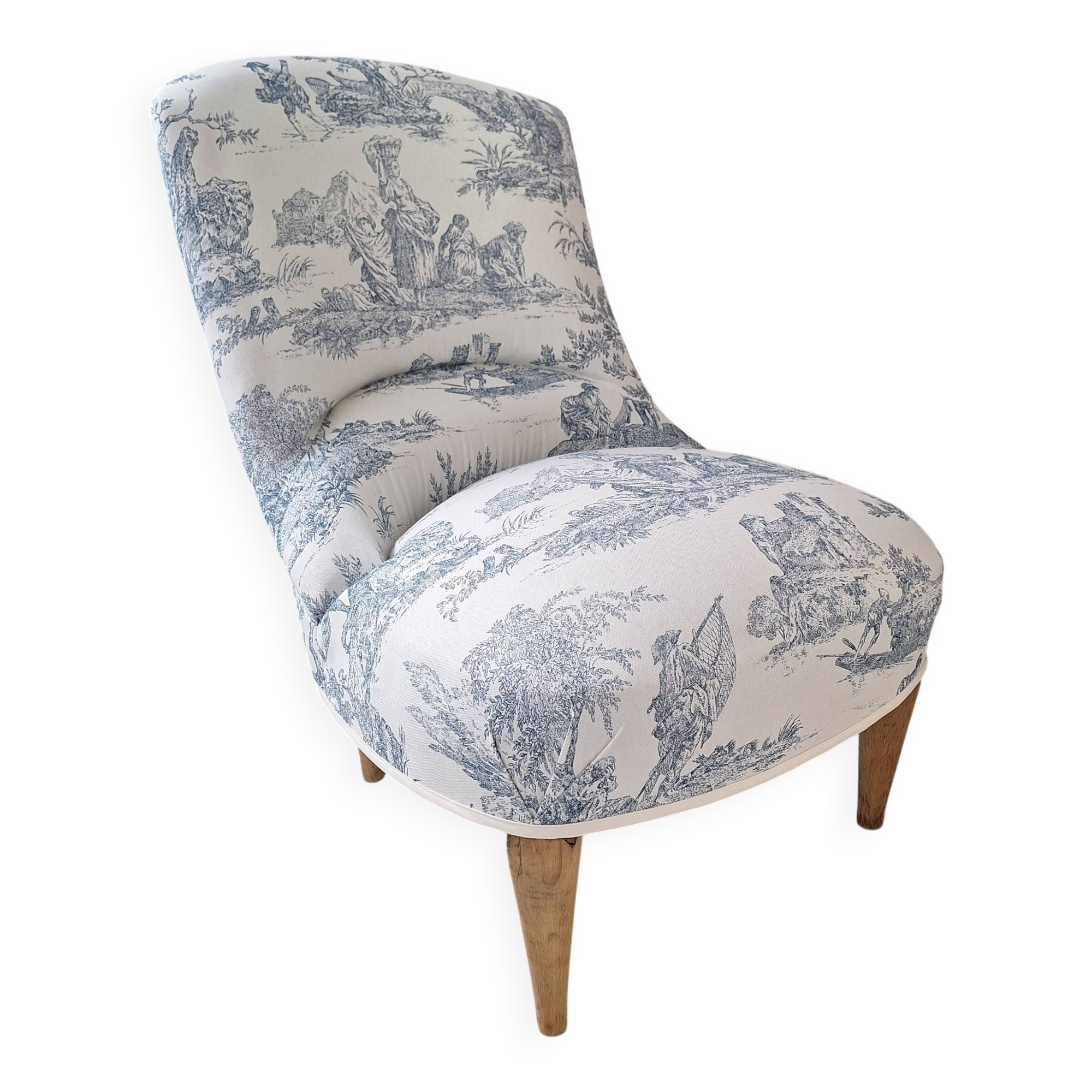 Blue toile de Jouy toad armchair