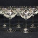 5 Antique Art Deco Palmette Cut Crystal Champagne Glasses