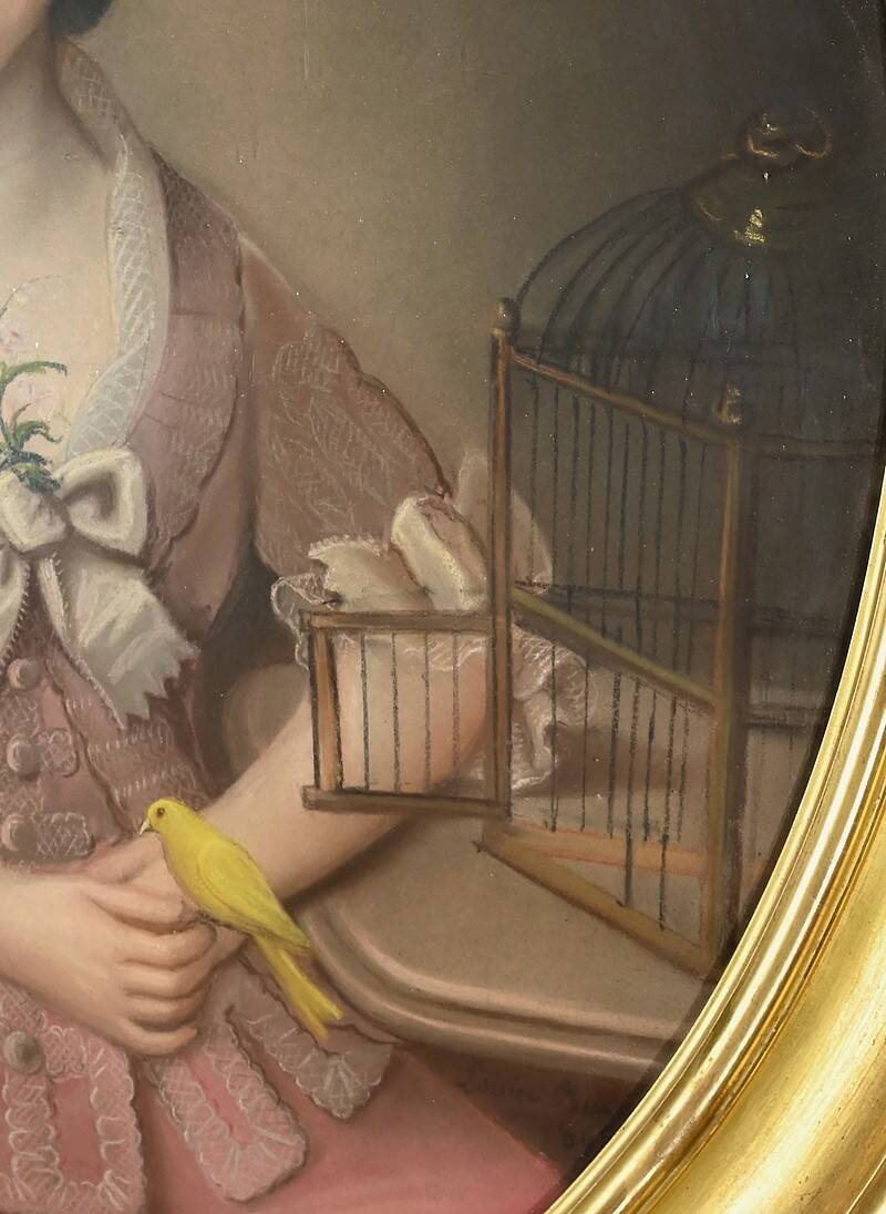 Important Pastel “The Girl with the Canary”, 19th century French school