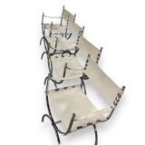 Maison Jansen Set of 4 armchairs Emperor Savonarola White leather and chromed metal