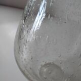 Bubble glass carafe bottle signed Biot in lime green colour.