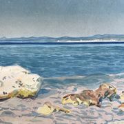 Original watercolor by Tony MINARTZ (1870-1944) Two bathers on a rocky beach on the Riviera