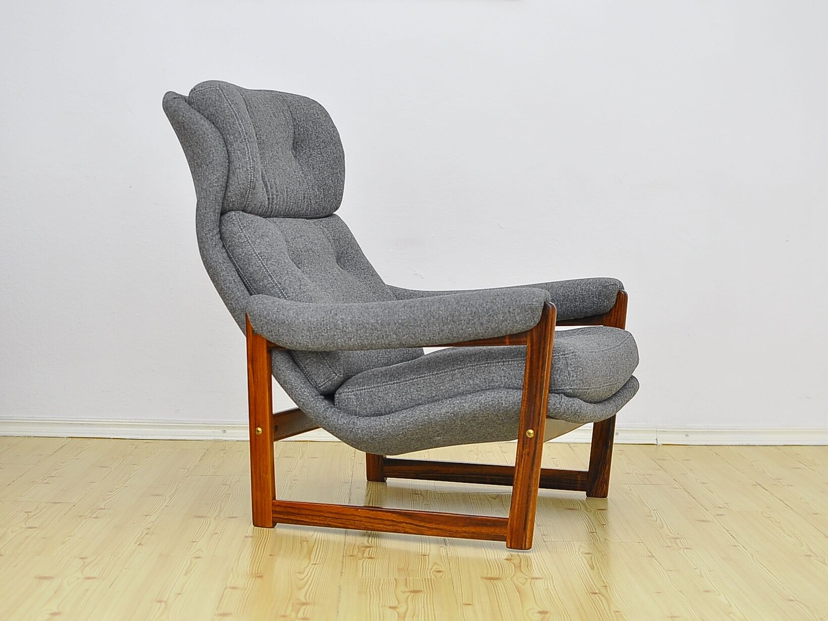 Scandinavian Rosewood Wingback Armchair with Wool Upholstery, 1960