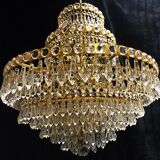 Chandelier murano Crystal with gilded structure 1950