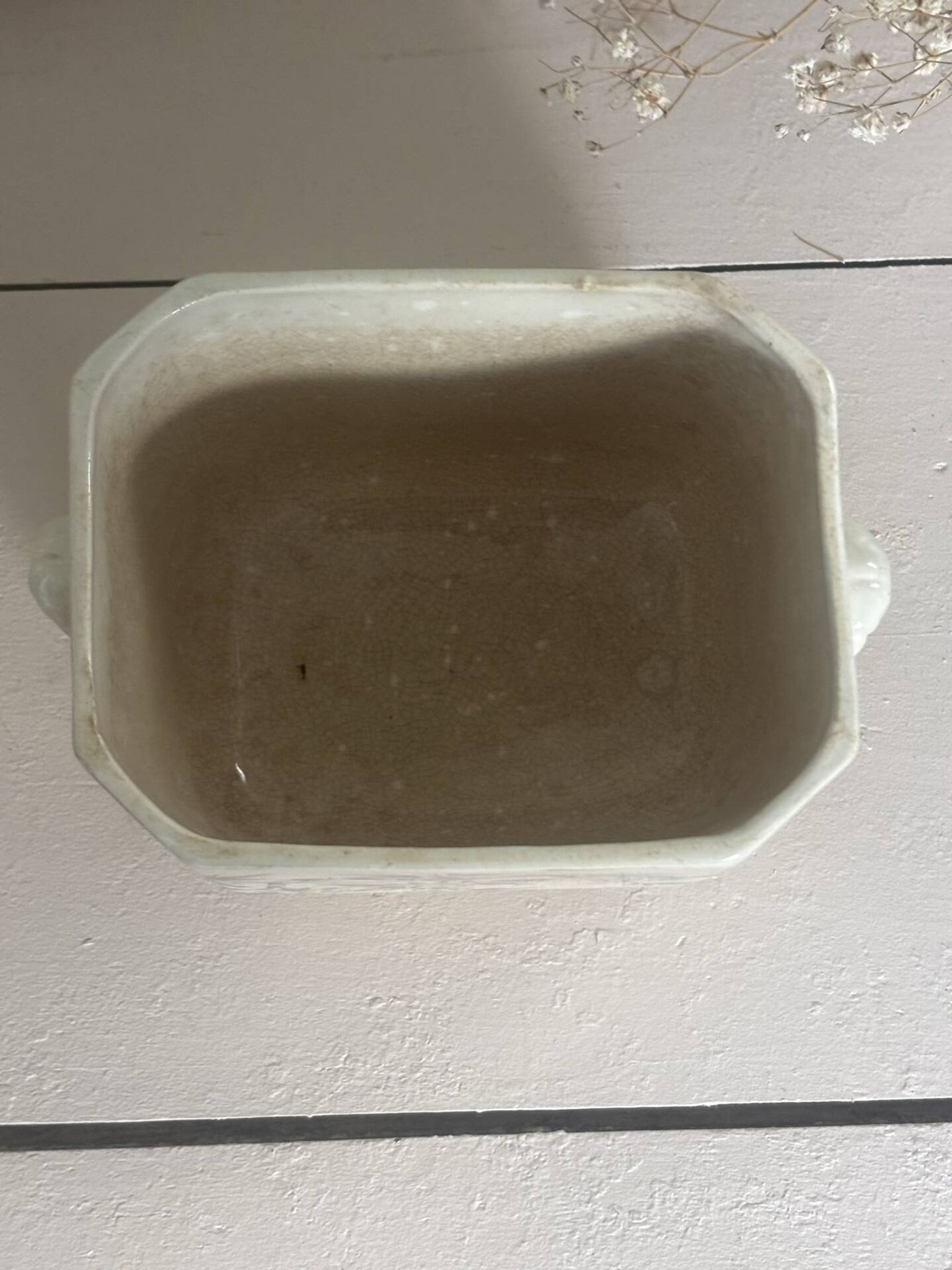Old faience sugar bowl base with a patinated blue floral pattern from Digoin.