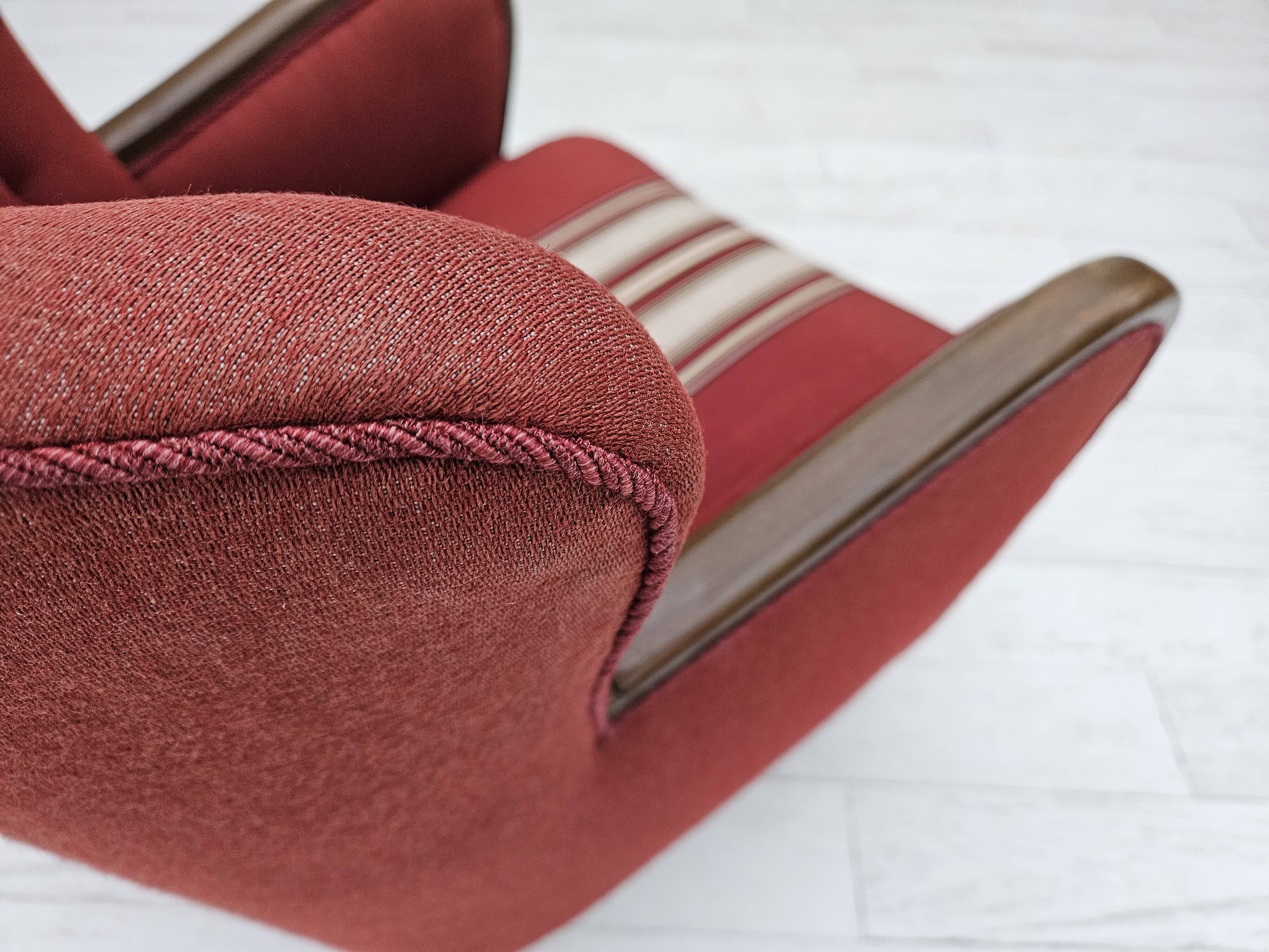 1960s, Danish armchair by Alfred Christensen, red furniture wool fabric.