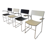 4 Sultana Dining Stackable Armchairs by Arrben/Italy 1980s/White and Black Leather Mid-Century