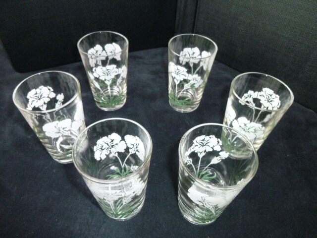 Set of 6 glass tea glasses screen-printed decoration