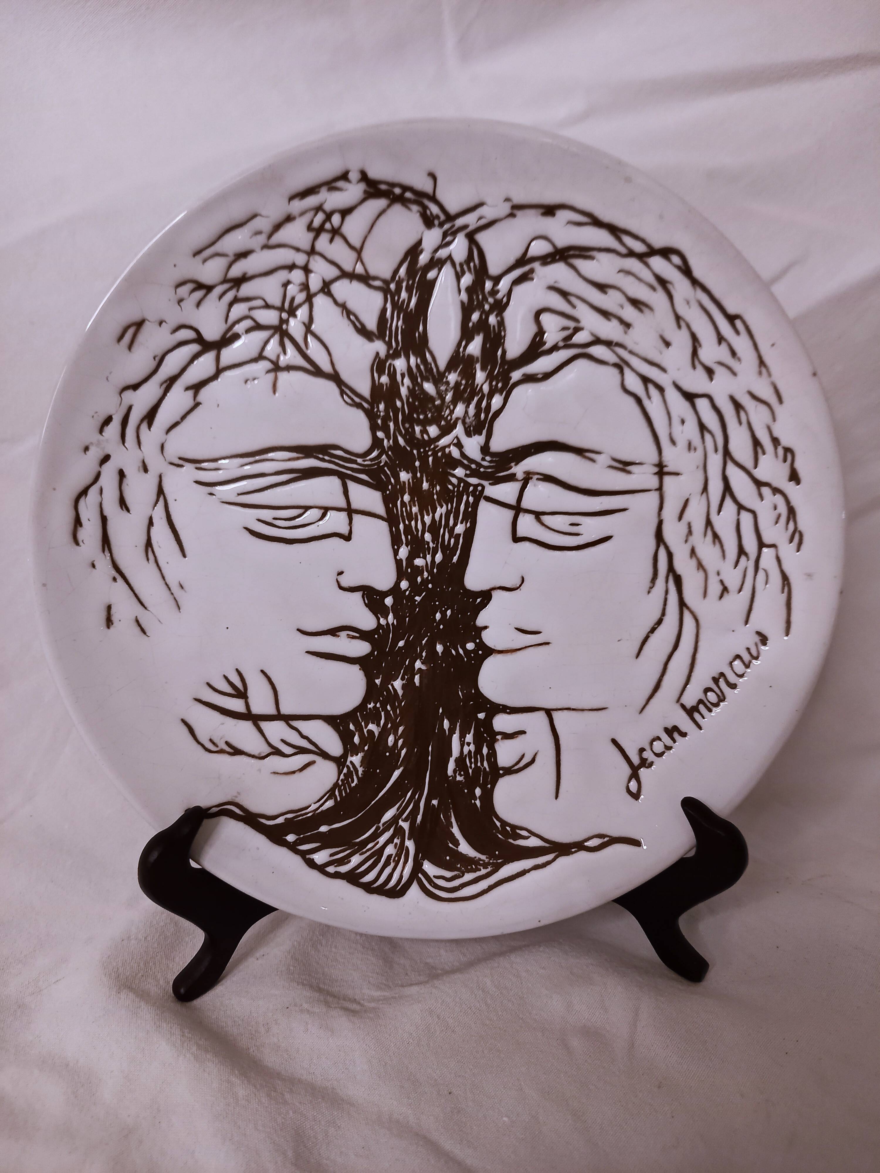 Vallauris ceramic plate, drawing by Jean Marais, 1970s