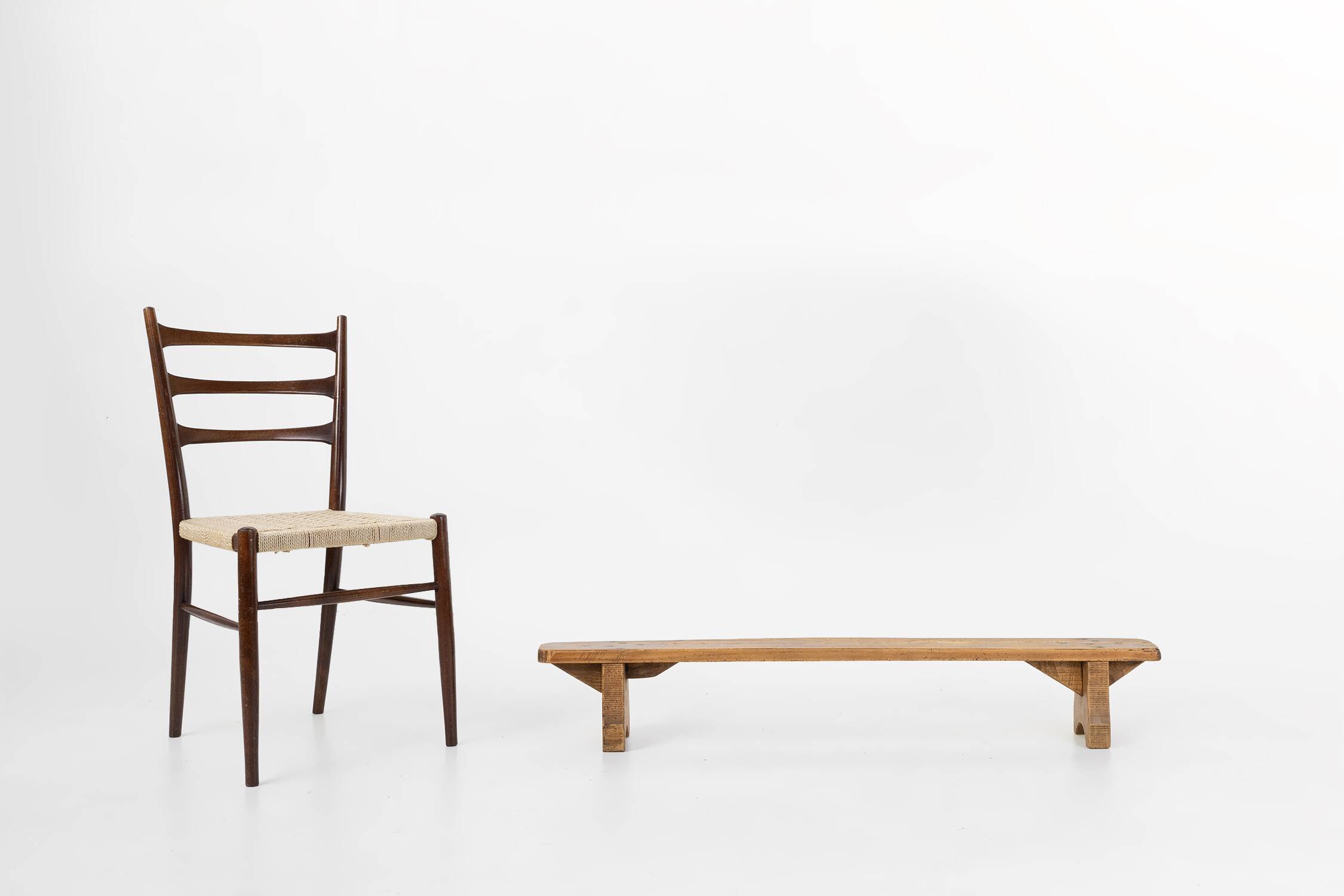Rustic low bench in solid wood, France ca. 1850