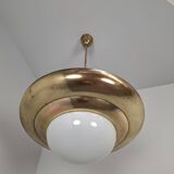 1920 Czechoslovak Art Deco Brass and Opaline Glass Pendant Lamp, Napako 134