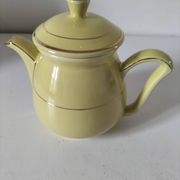 Vintage teapot in pastel yellow earthenware with gold trim
