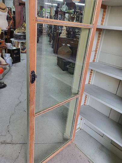 Magnificent pair of green painted fir bookcase display cabinet early 20th century