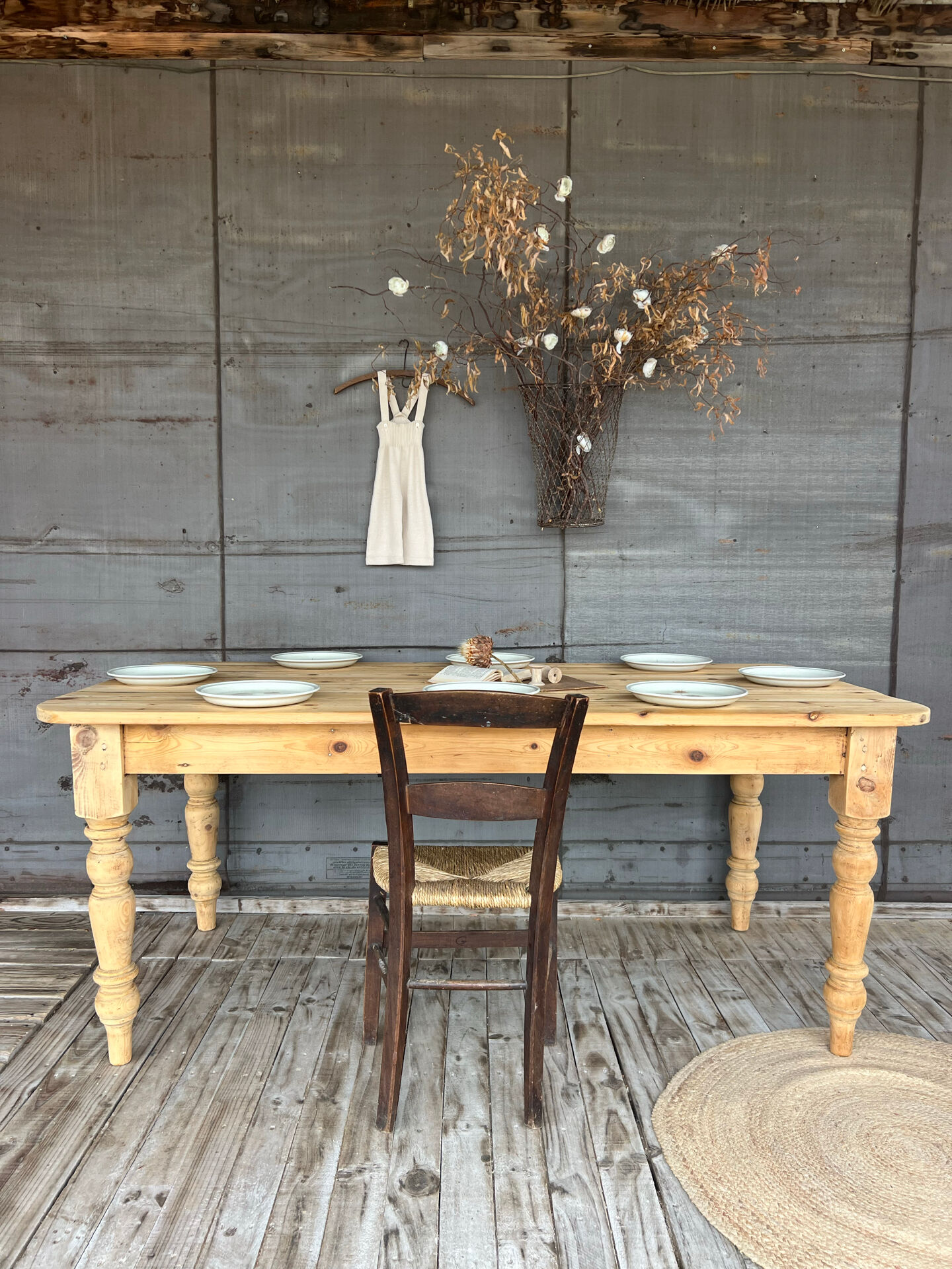 Raw wood dining table