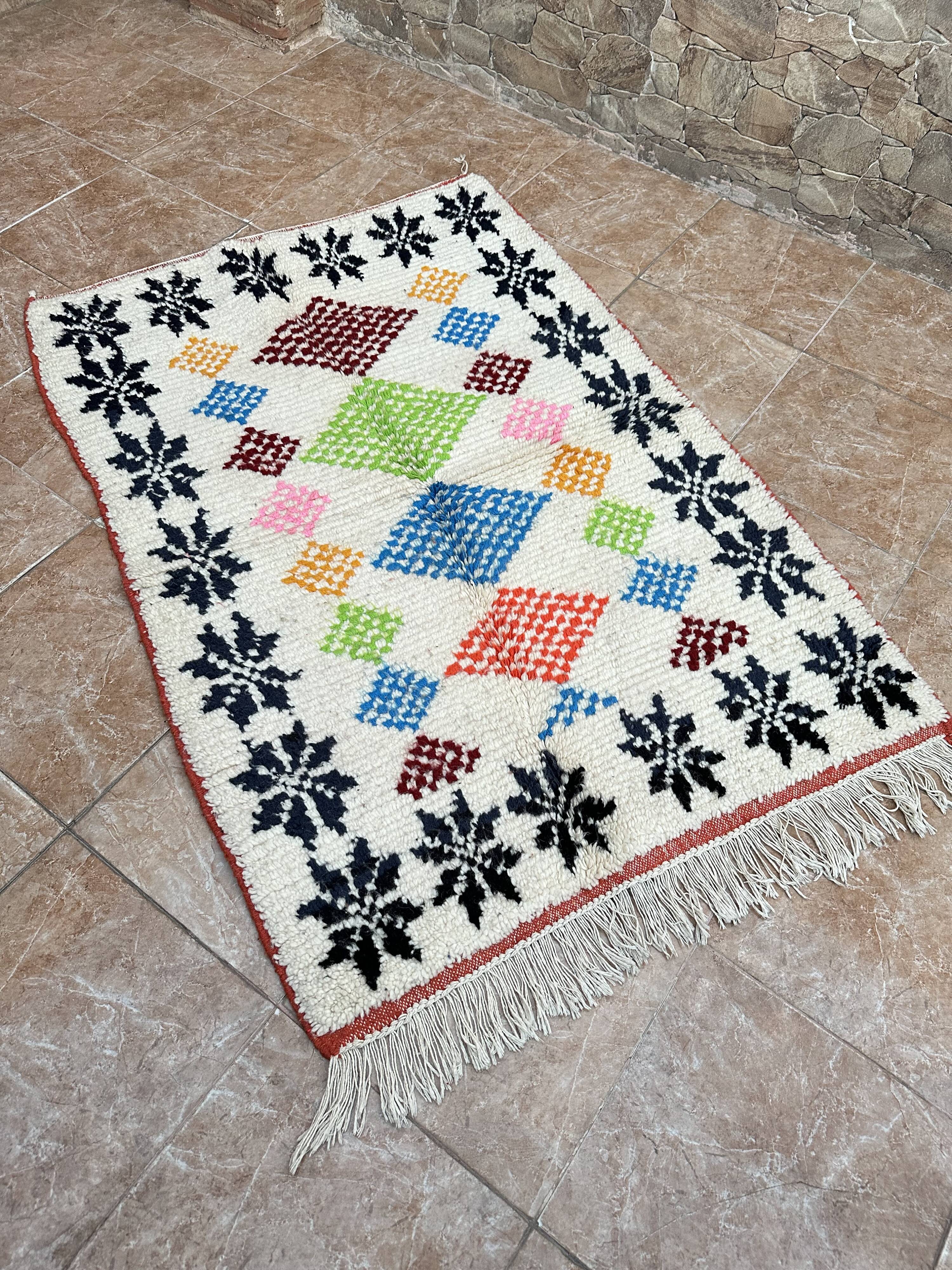 Moroccan Berber Rug Costum - Moroccan Wool Rug - New Azilal Rug - Beni Ouarain Style