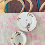 Linen bench tablecloth and pink overconting