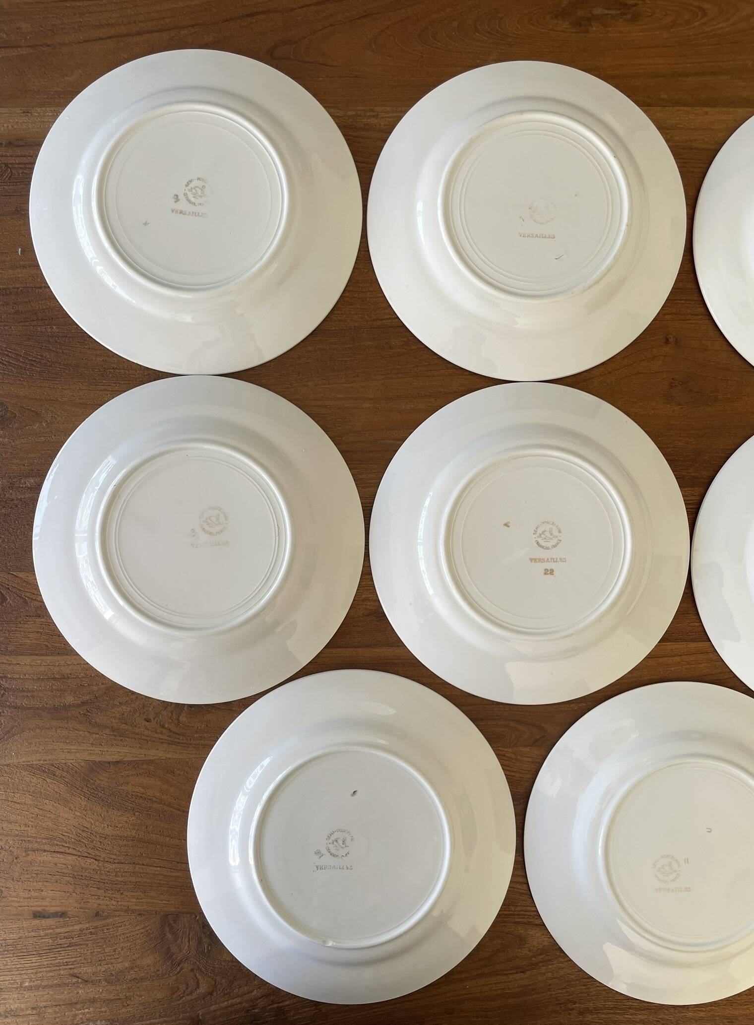 Set of 8 semi-porcelain Céranord France dinner plates, Versailles model