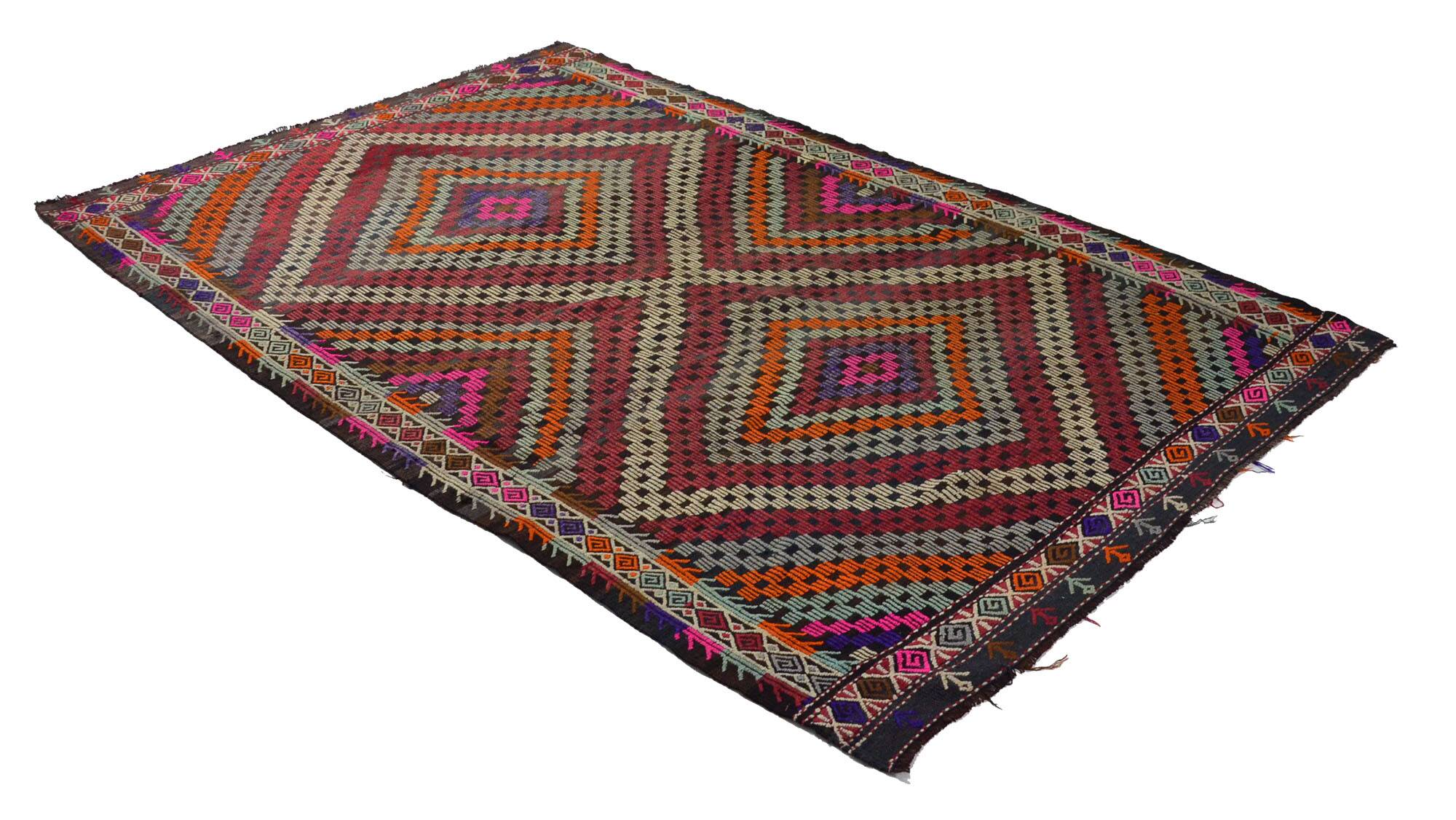 Grand kilim vintage d'Usak, 293 x 198 cm, laine 100 %, tissé à la main – un
