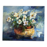 Planter with white flowers, oil on canvas signed Paumier.