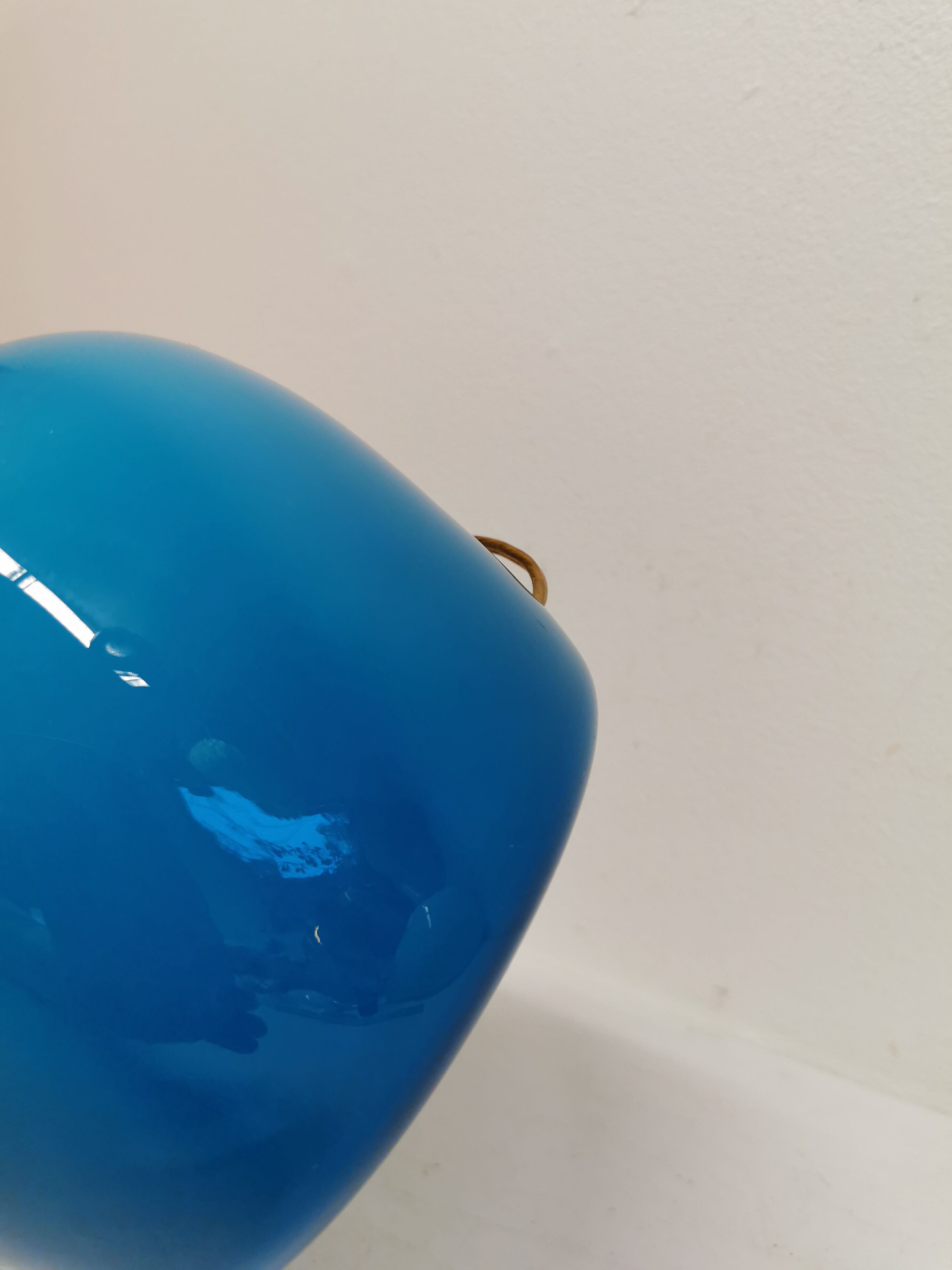 Sea blue glass lamp with brass top