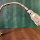 Old workshop lamp, silver metal, flexible, 1950