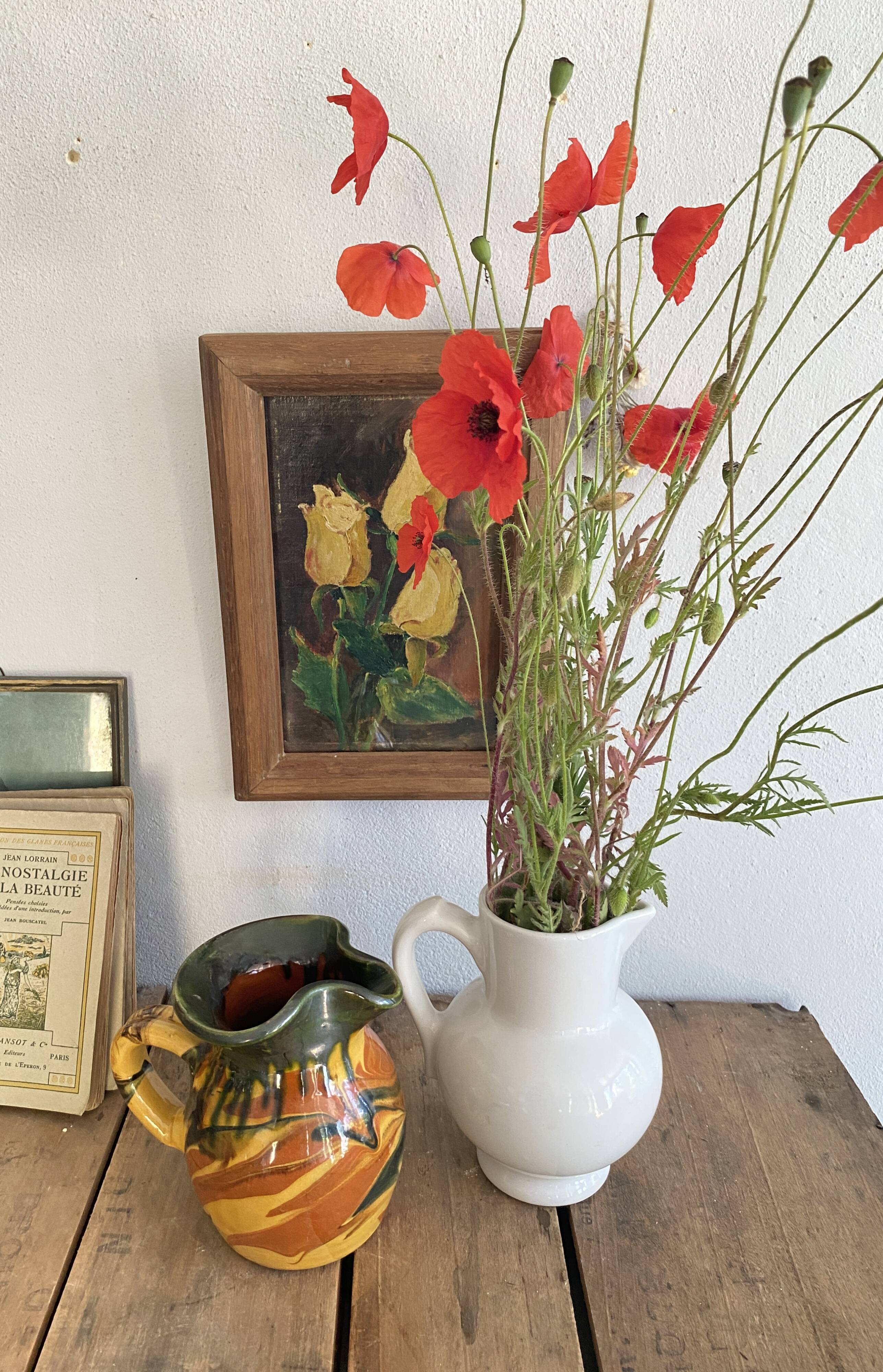 Enamelled earthenware pitcher, Danish style