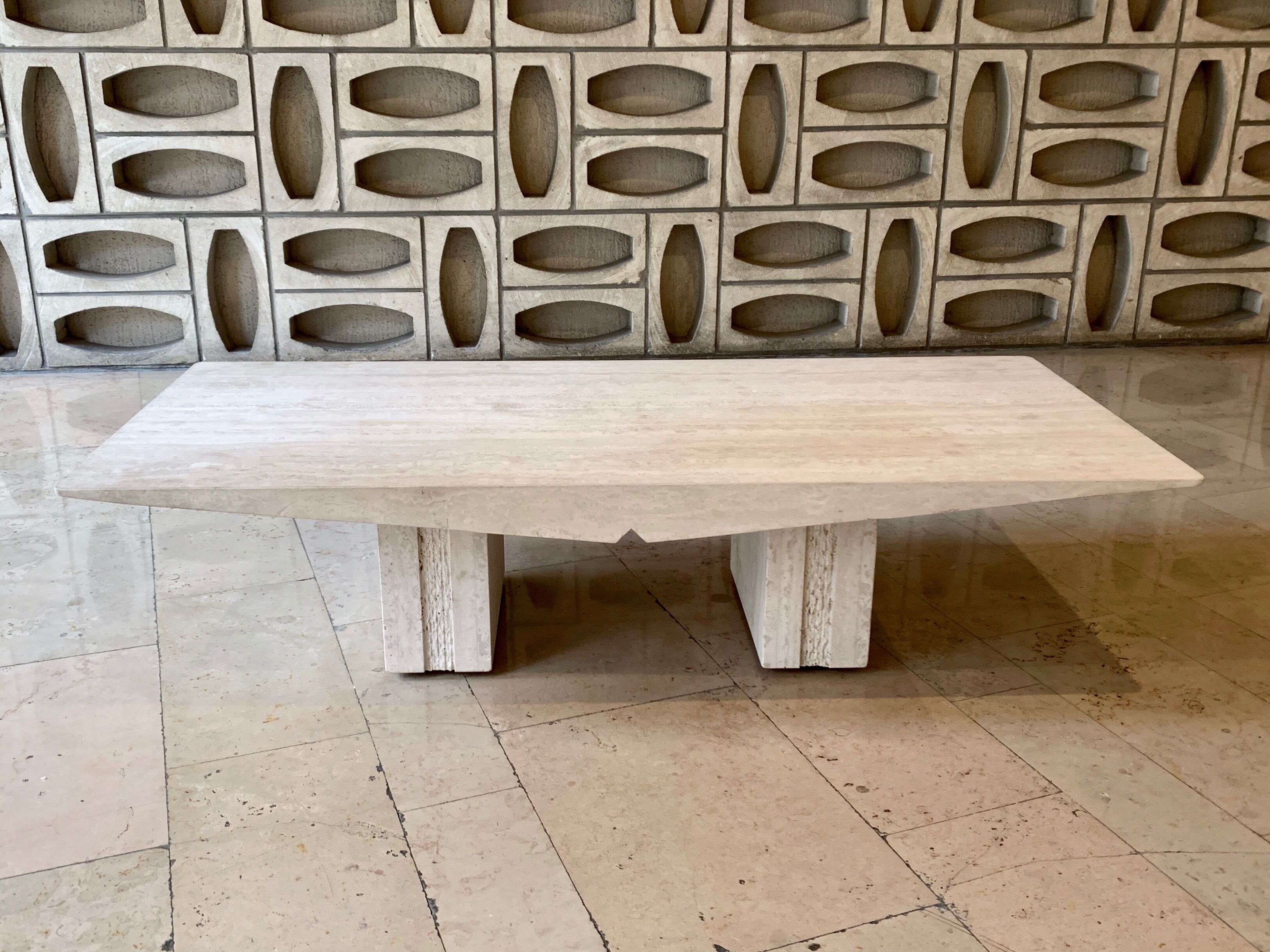 Vintage French coffee table in softened travertine