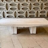Vintage French coffee table in softened travertine