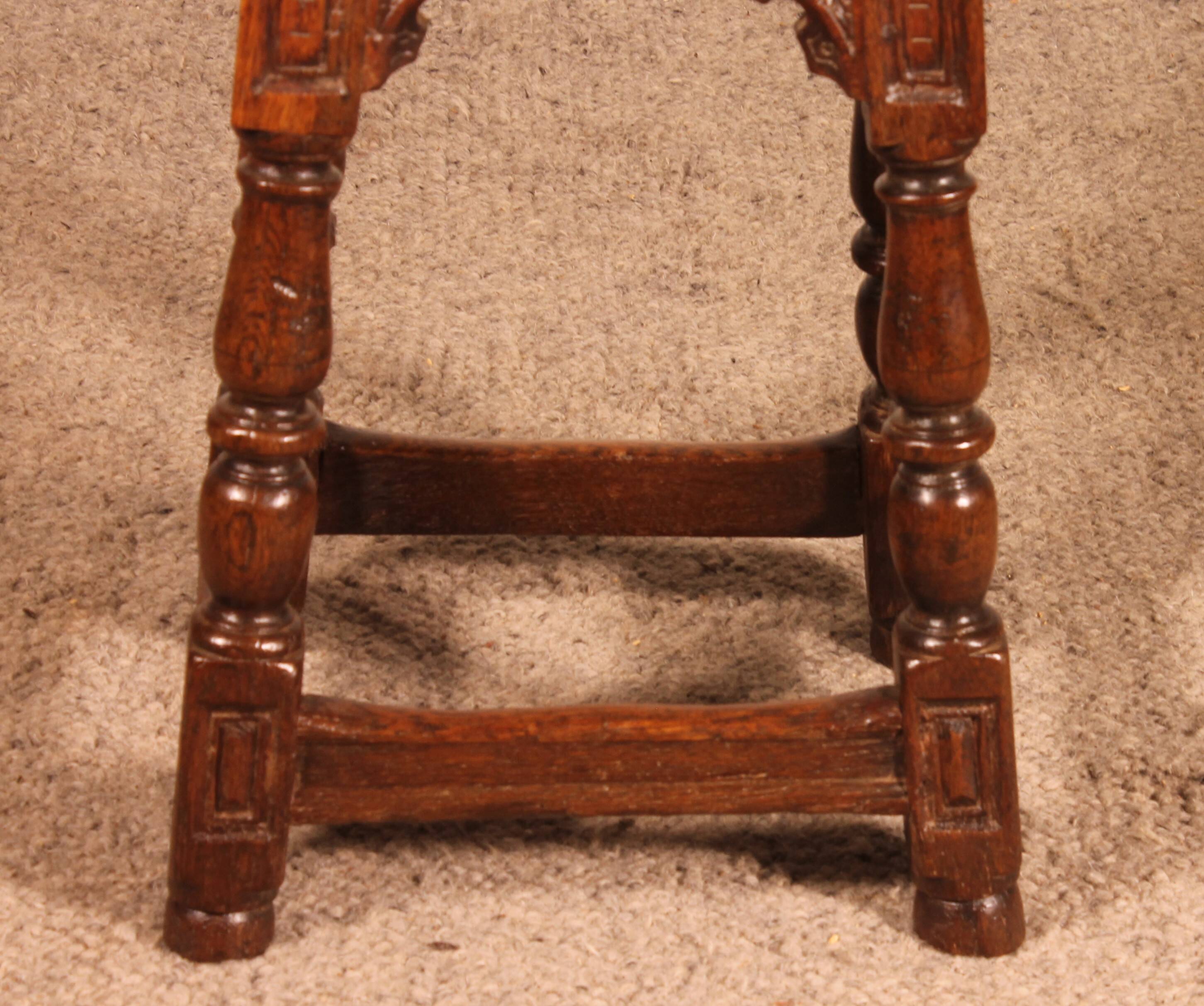 early 17th century oak high stool