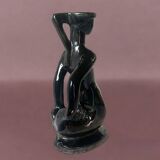 Old Vallauris soliflore vase in pearly black ceramic - female body