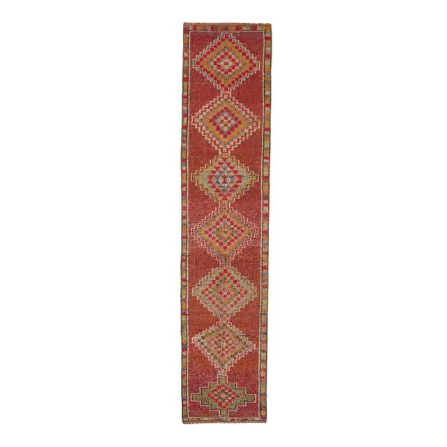 1970s Vintage Turkish Oushak Handmade  Orange Runner Rug 78x362