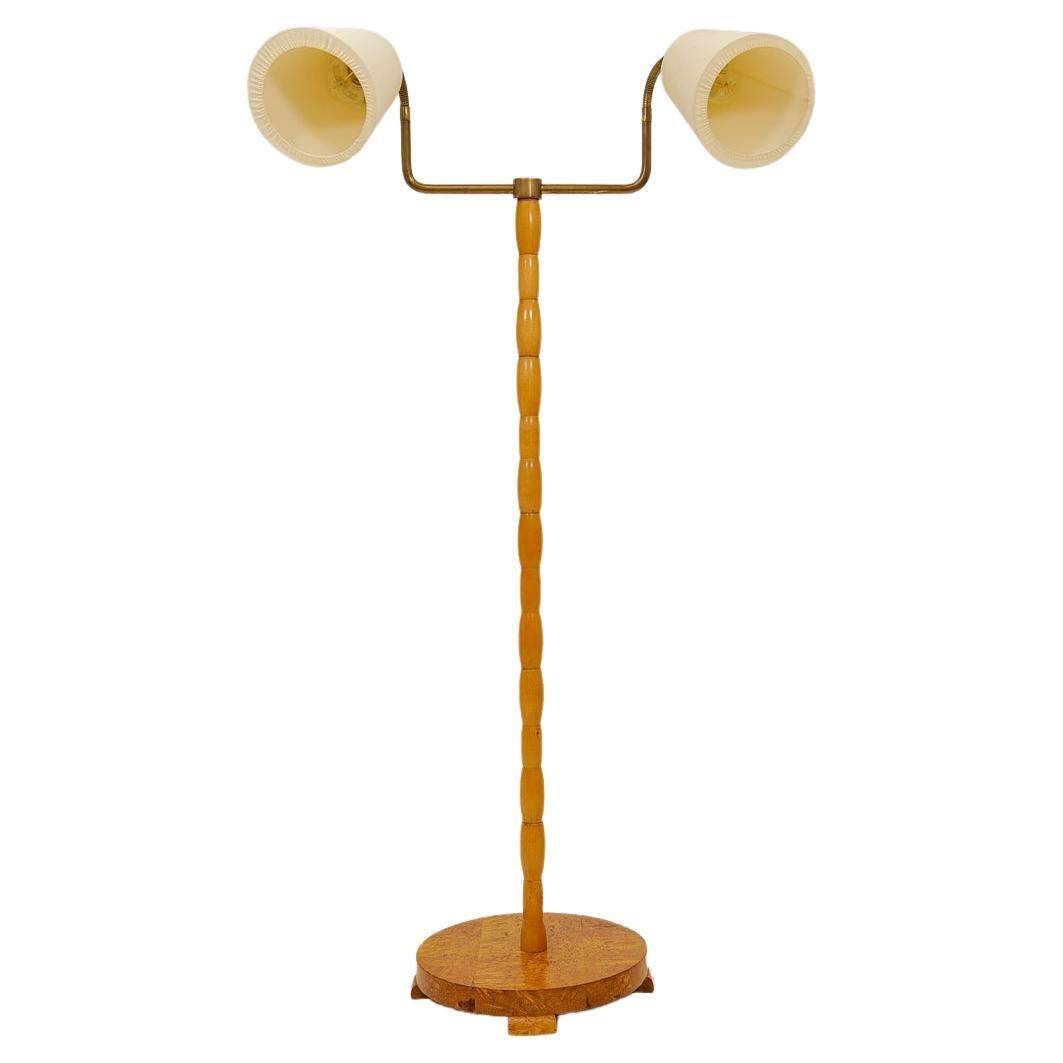 Mid-century organic floor lamp in birch and brass, Sweden, 1950s