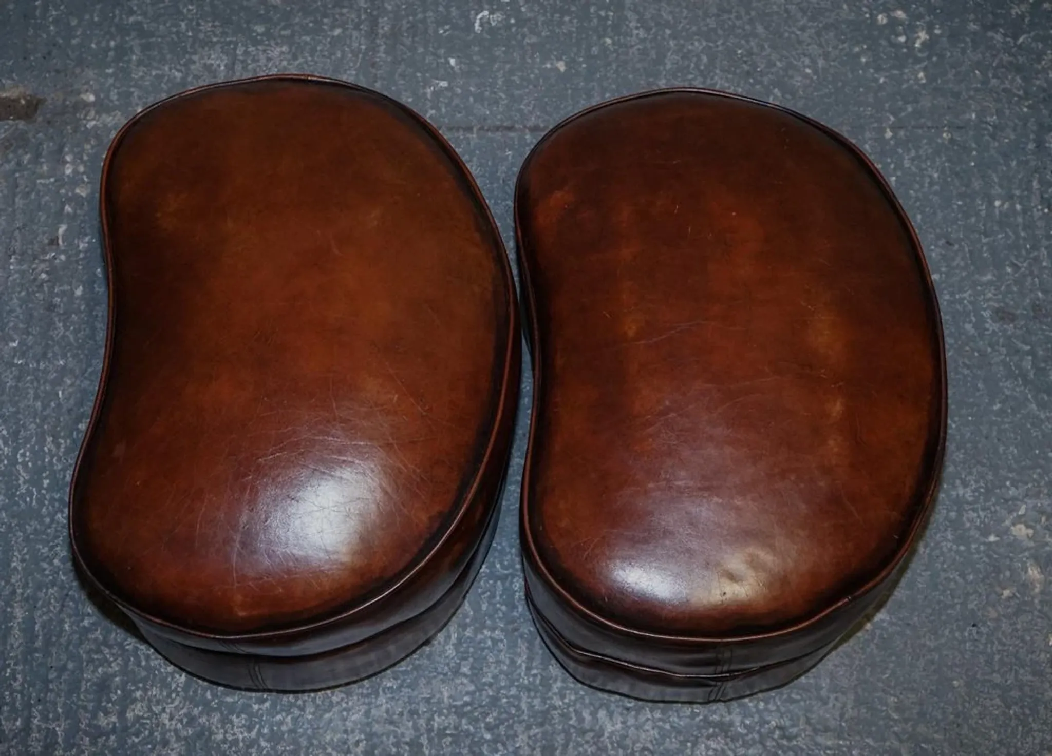 Art Deco Hand-Dyed Whisky Brown Sofa, Armchairs and Ottomans, 1920s, Set of 5