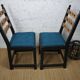 Pair of brutalist wooden chairs revamped in black, duck green fabric seat