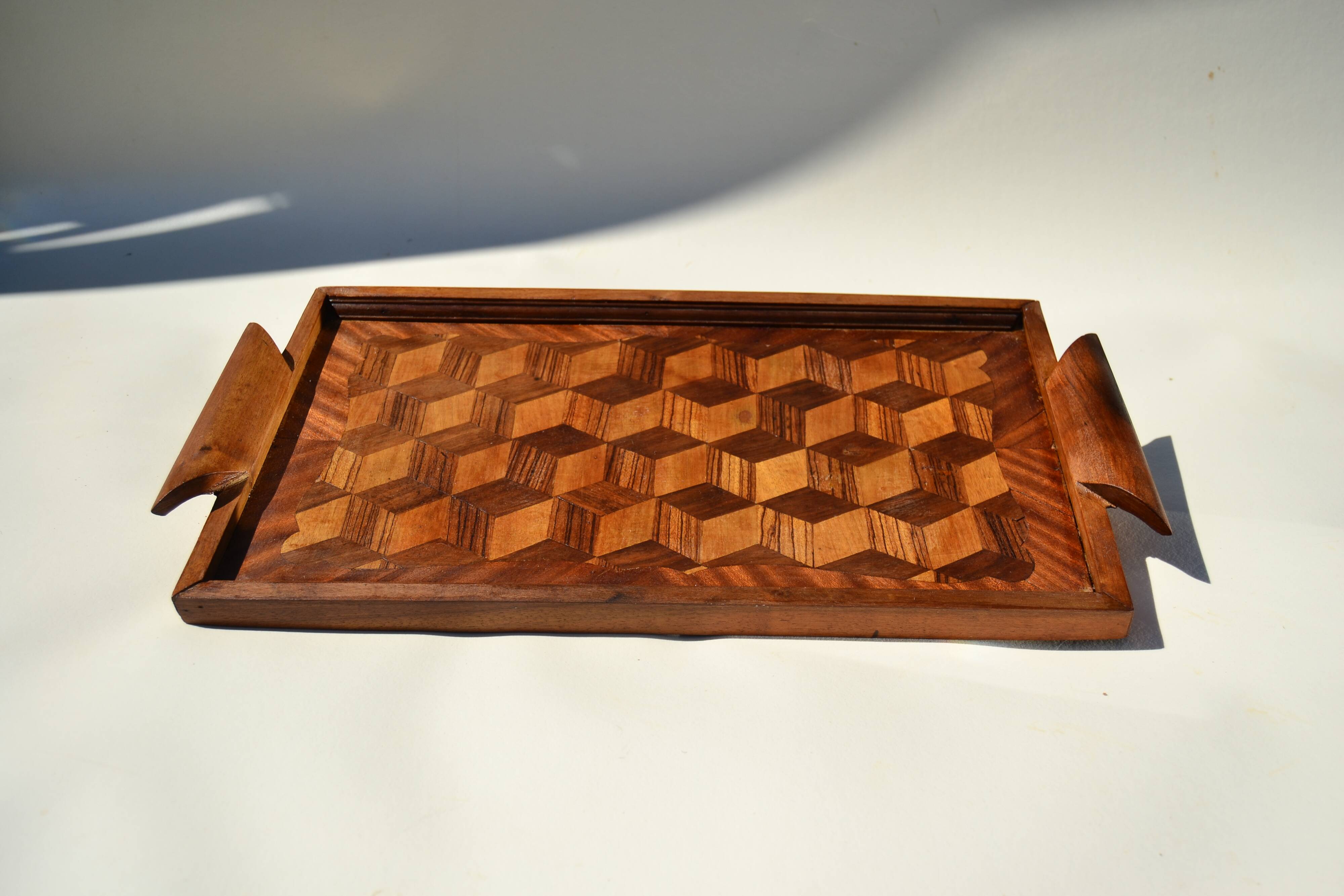 Old marquetry wooden tray
