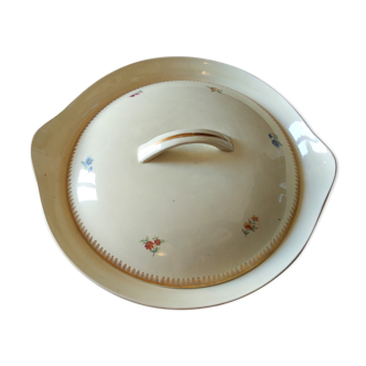 Soupière plat ancien porcelaine terre de fer fleurs doré saint amant