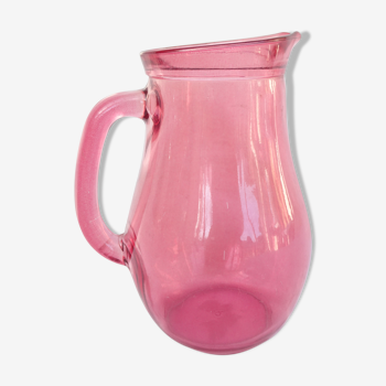 Pichet vintage en verre rose 1l