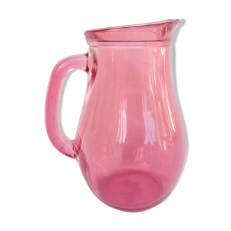 Pichet vintage en verre rose 1l