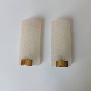 Pair of frosted perspex wall lights and brass, France 1960.
