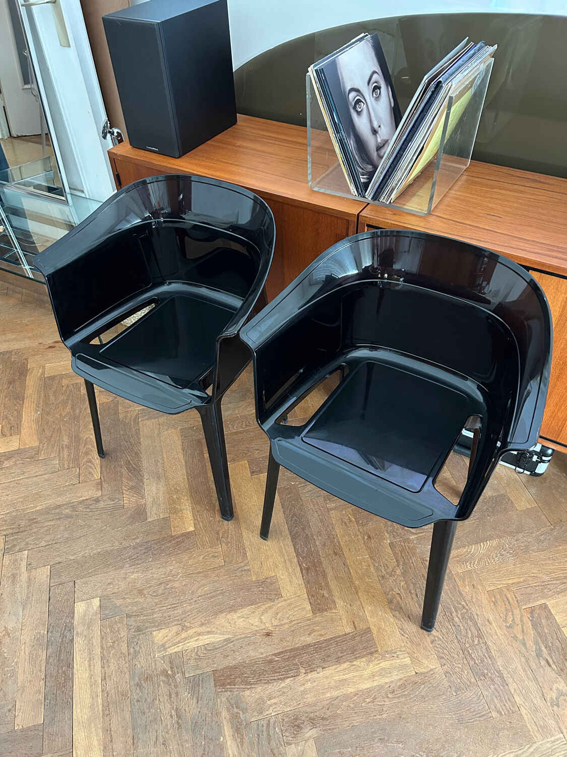 "Papyrus" black armchairs designed by Ronan and Erwan Bouroullec.