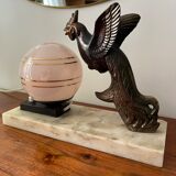 Lampe Art Déco marbre oiseau et opaline rose Années 1930/40