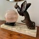 Art Deco lamp marble bird and pink opaline 1930s/40s