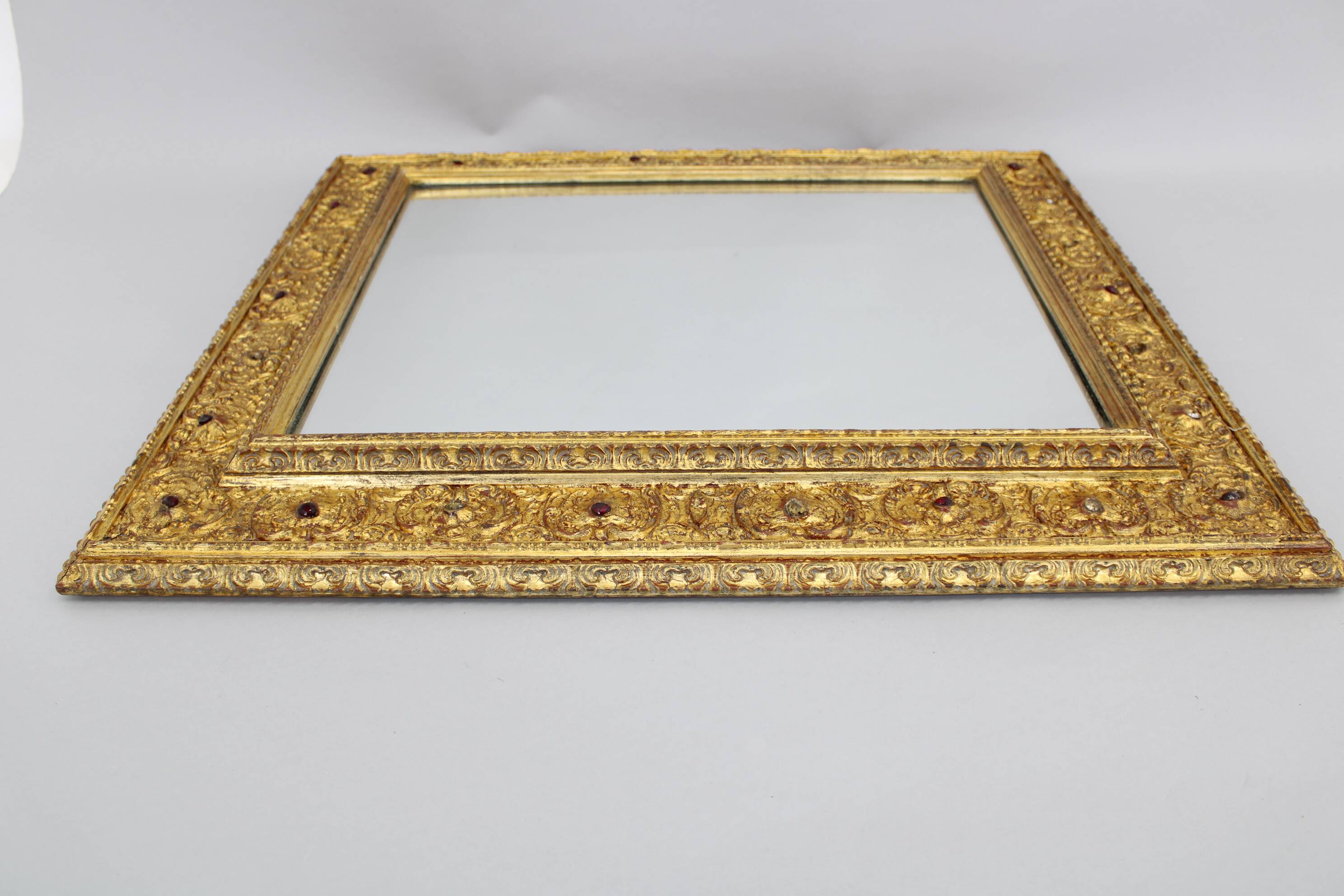1940s Italian Mirror in Golden Wood Frame