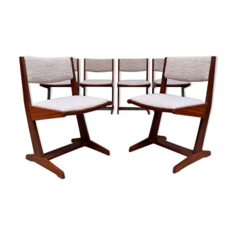 Set of six danish ski leg chairs reupholstered in luxurious Italian cashmere