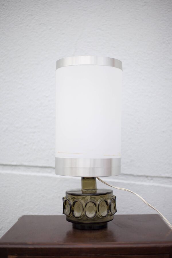 Lampe vintage, lampe en verre signé Robert de Schuytener, lampe de chevet, lampe à poser