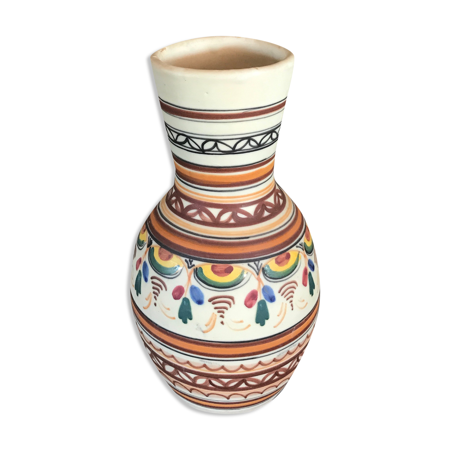 Vase pottery decorative porcelain stoneware decoration of painting polychrome hand 24 cm