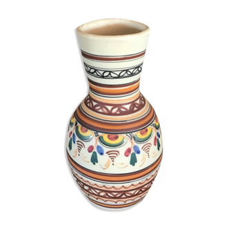 Vase poterie décorative en grès  cérame décor de peinture polychrome main 24 cm